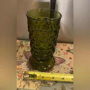 Single 70's VTG Green Indiana Whitehall Cubist Ice Tea Water Glasses 6" Footed